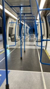 Empty interior of the Luton Airport DART train